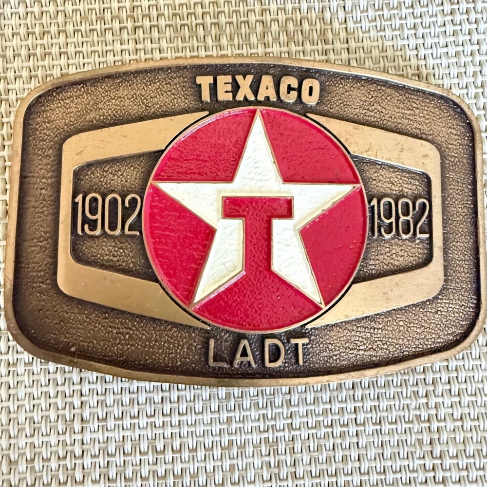 RARE Texaco Brass Belt Buckle 1902-1982 LADT 80th Anniversary VNTG Collectible‎